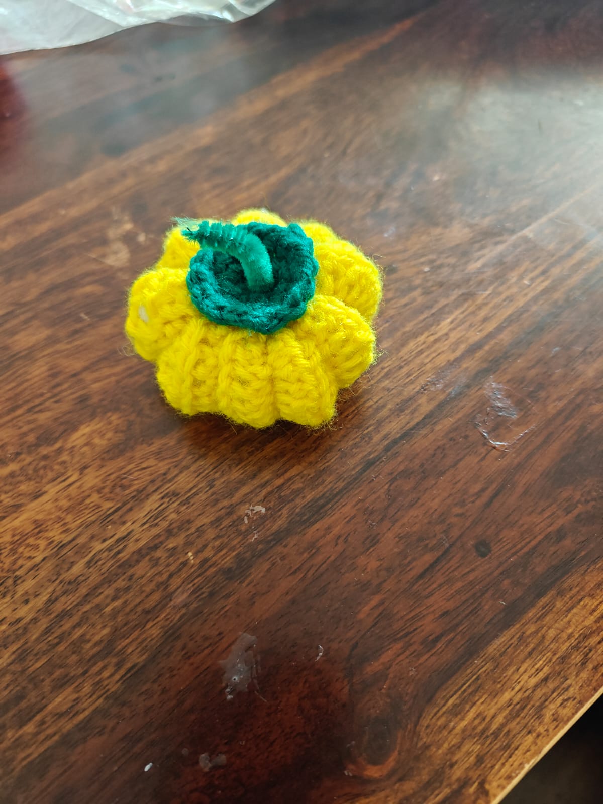 Yellow crochet pumpkin